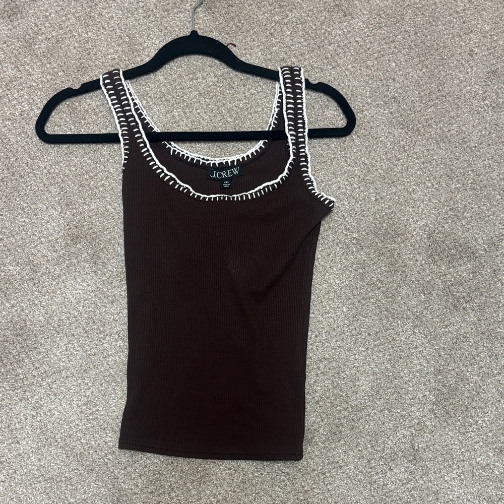J. Crew Chocolate Brown Ribbed Tank with Cream Contrast Trim